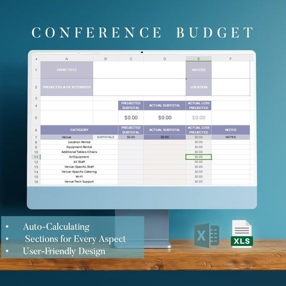 Kalkylblad för konferensbudget med kostnader och totalsummor