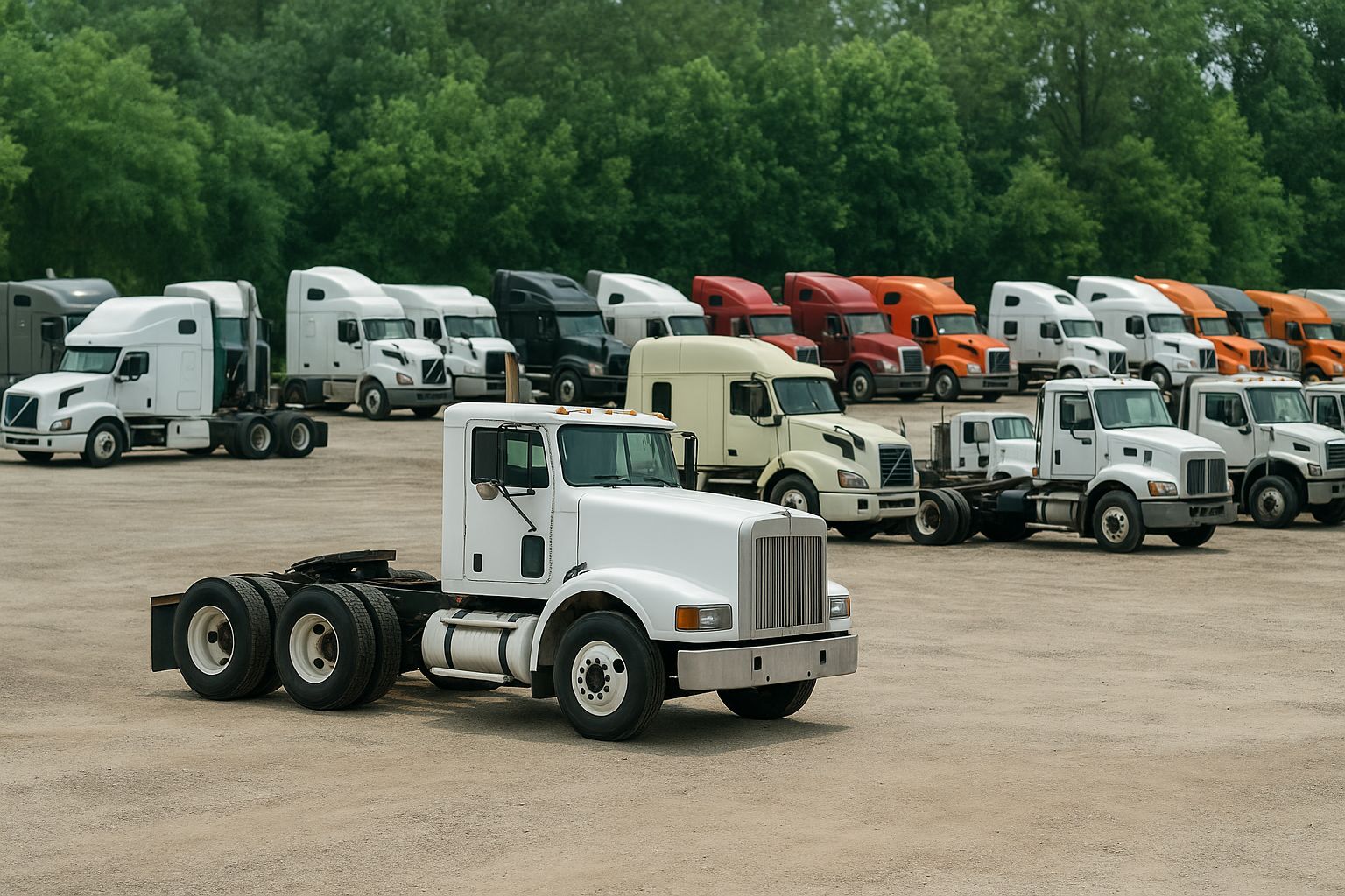 Snyggt fotograferad begagnad lastbil på en parkering i soligt väder.